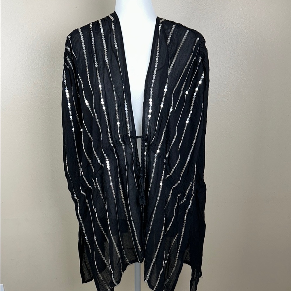 Vince Camuto Beach cover up Black Cardigan with Waterfall Design